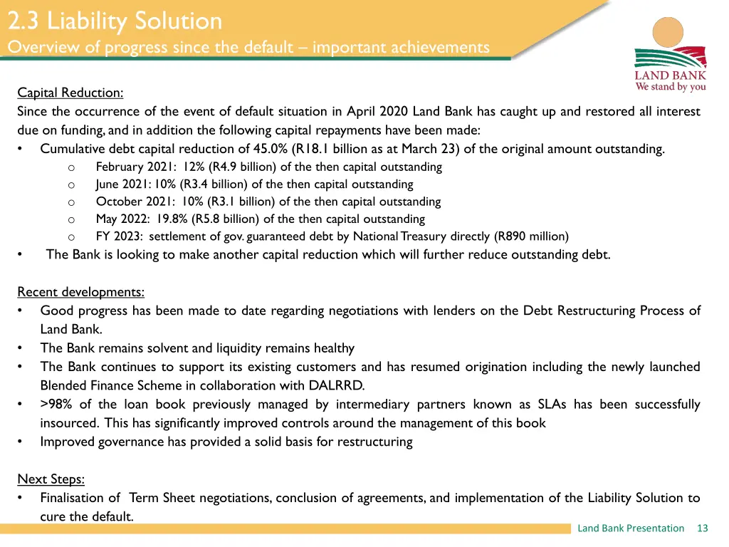 2 3 liability solution overview of progress since