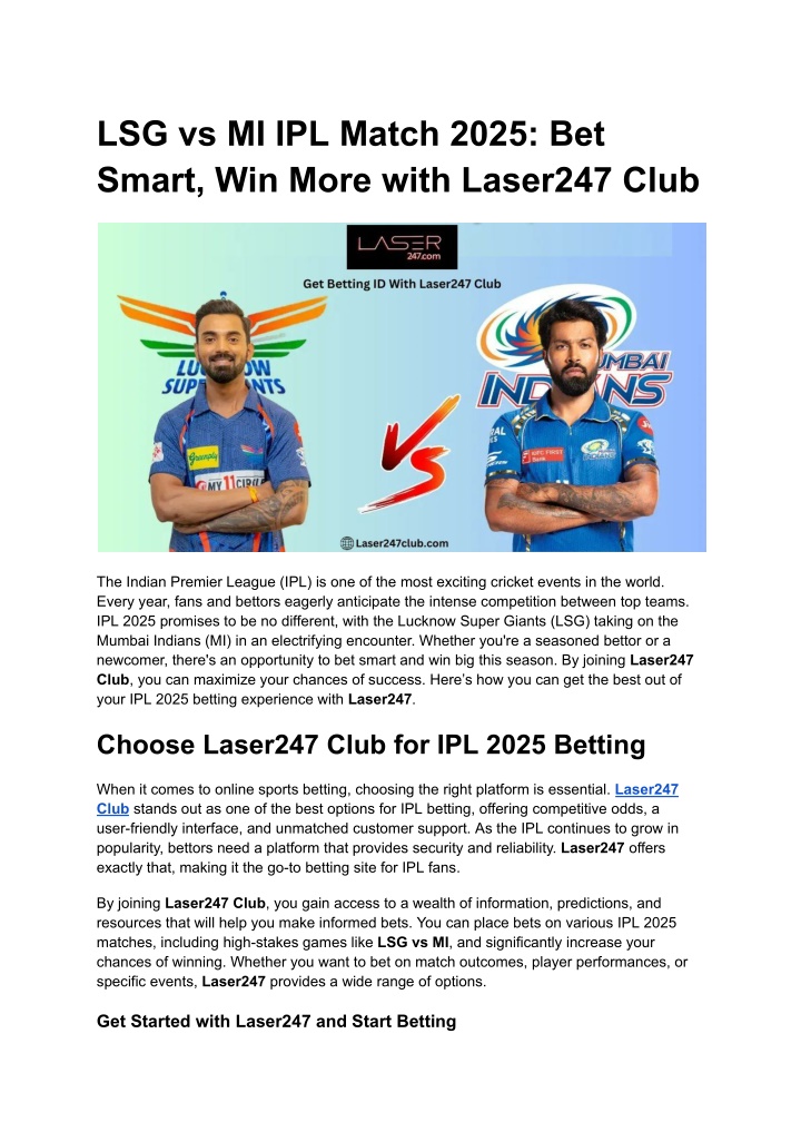 lsg vs mi ipl match 2025 bet smart win more with