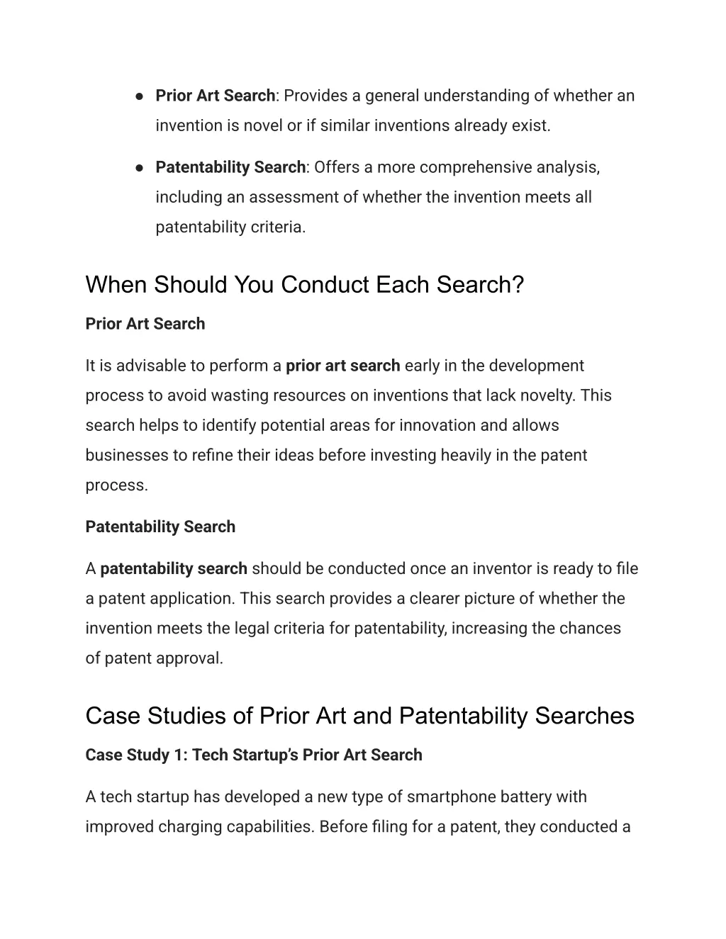 prior art search provides a general understanding