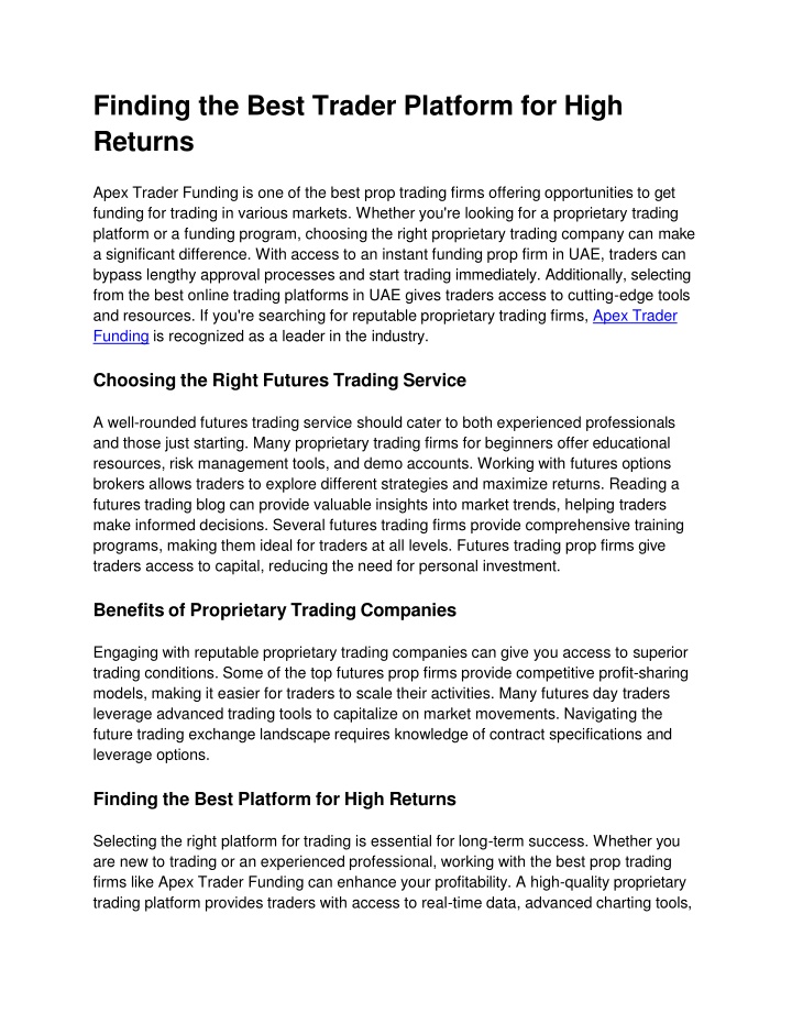 finding the best trader platform for high returns