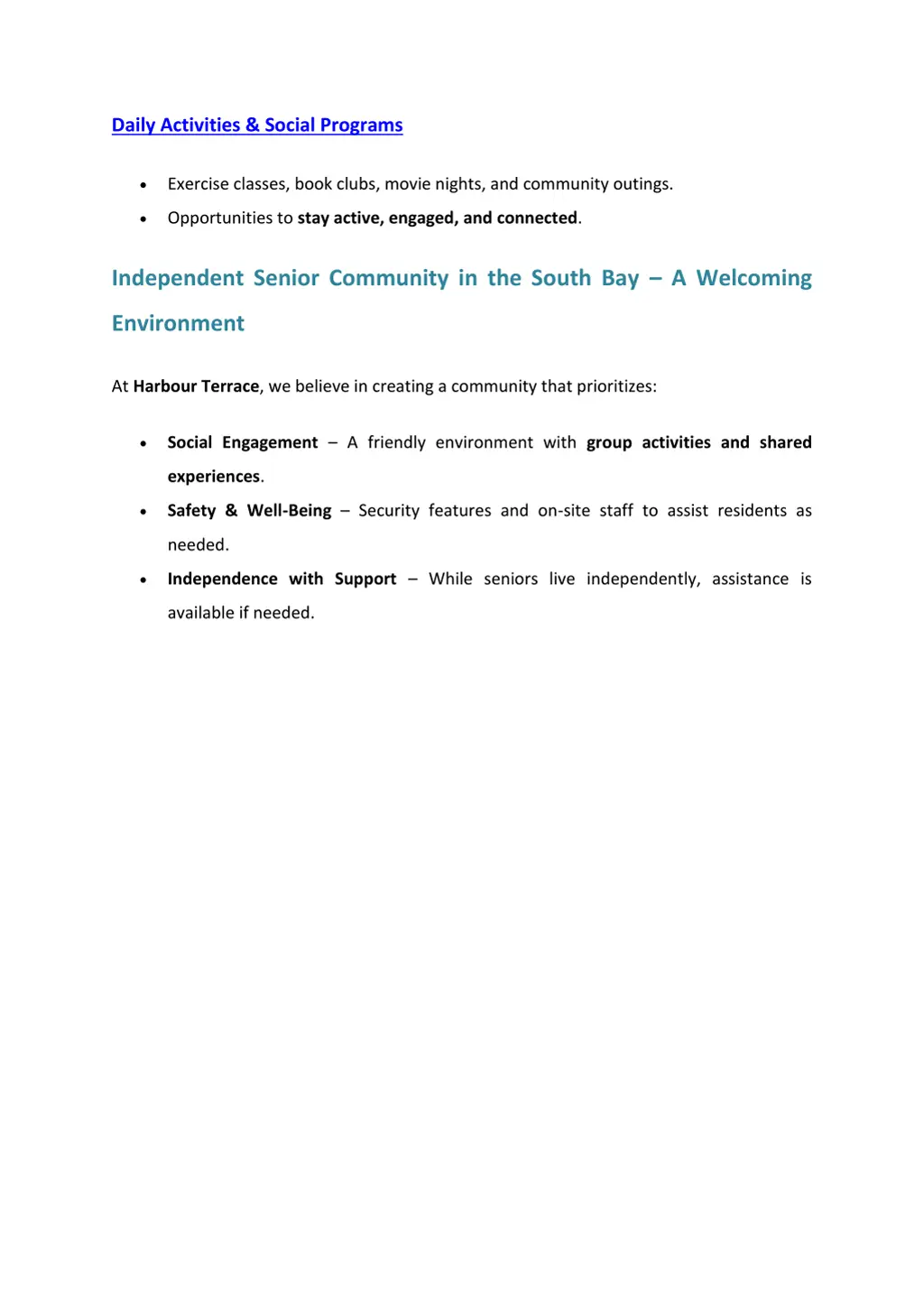 daily activities social programs