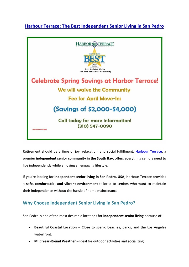 harbour terrace the best independent senior