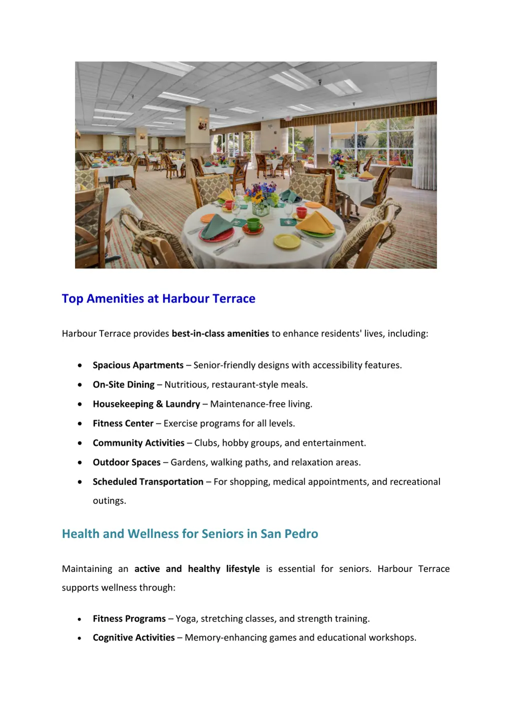 top amenities at harbour terrace