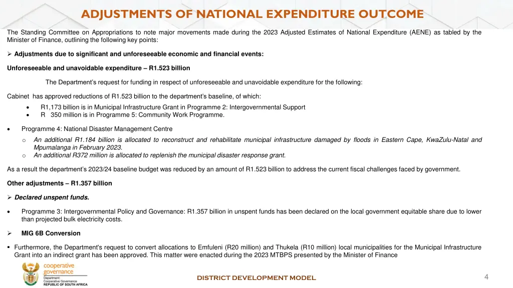 adjustments of national expenditure outcome