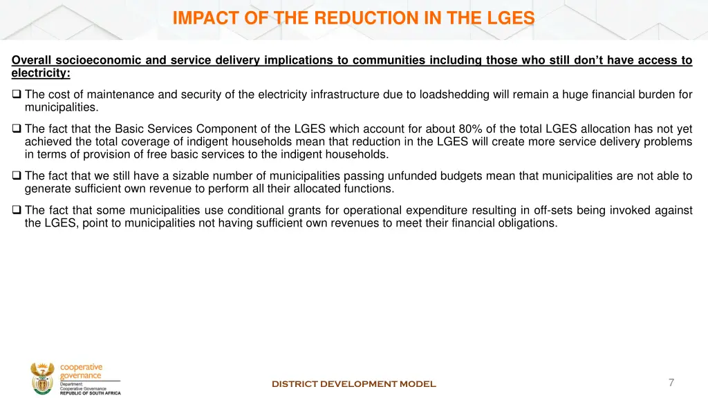 impact of the reduction in the lges