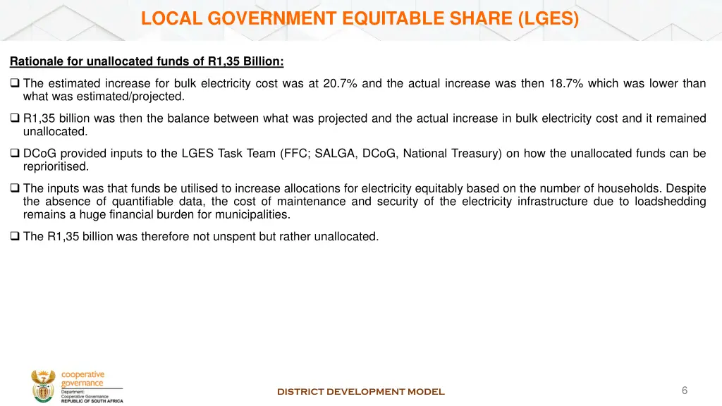 local government equitable share lges