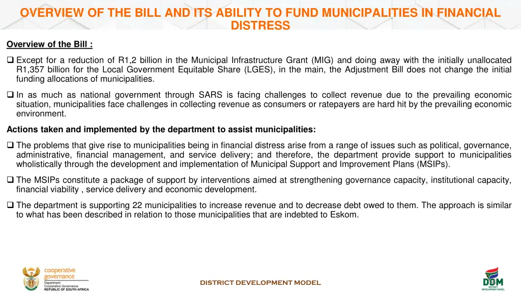 overview of the bill and its ability to fund