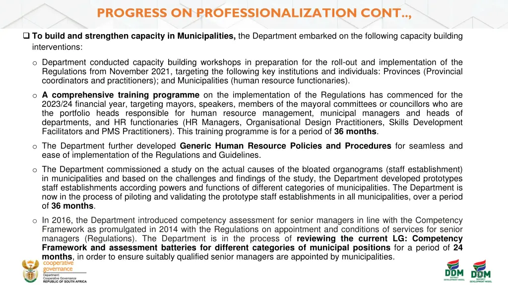 progress on professionalization cont