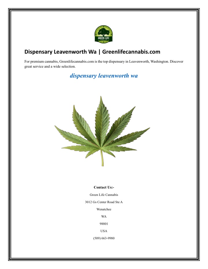 dispensary leavenworth wa greenlifecannabis com