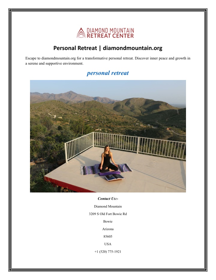 personal retreat diamondmountain org