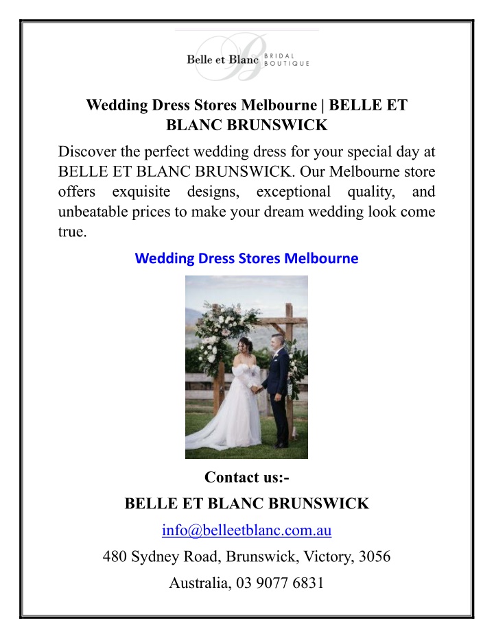 wedding dress stores melbourne belle et blanc