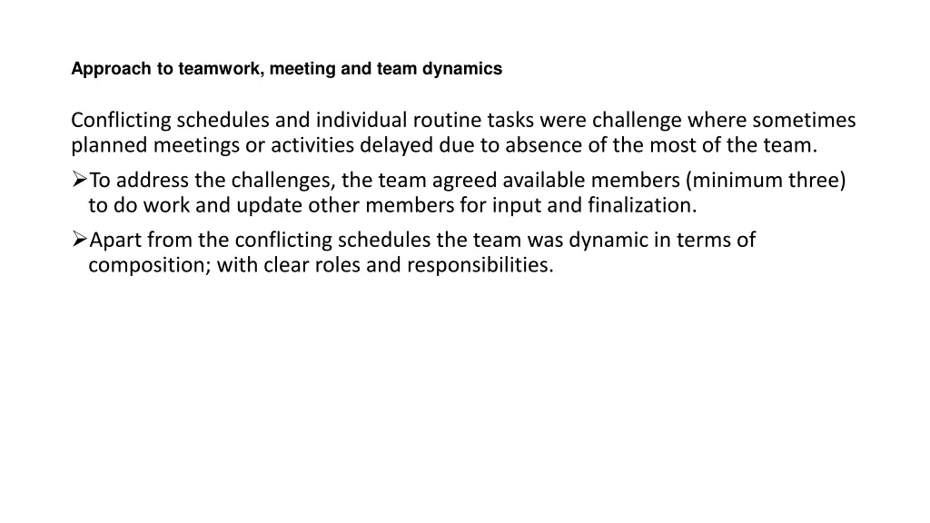 approach to teamwork meeting and team dynamics