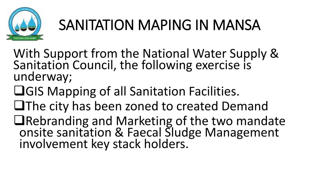 sanitation maping in mansa sanitation maping