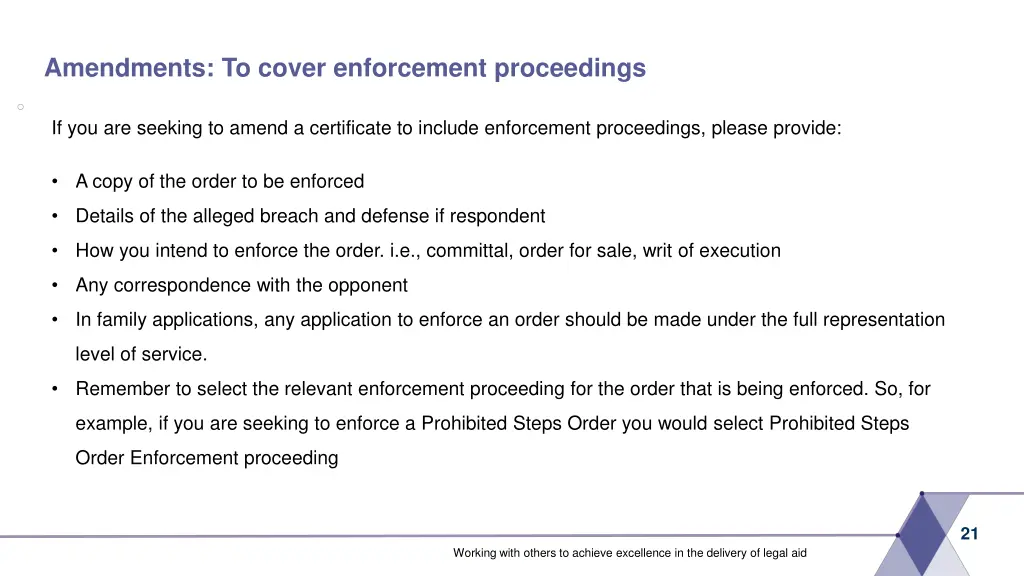 amendments to cover enforcement proceedings