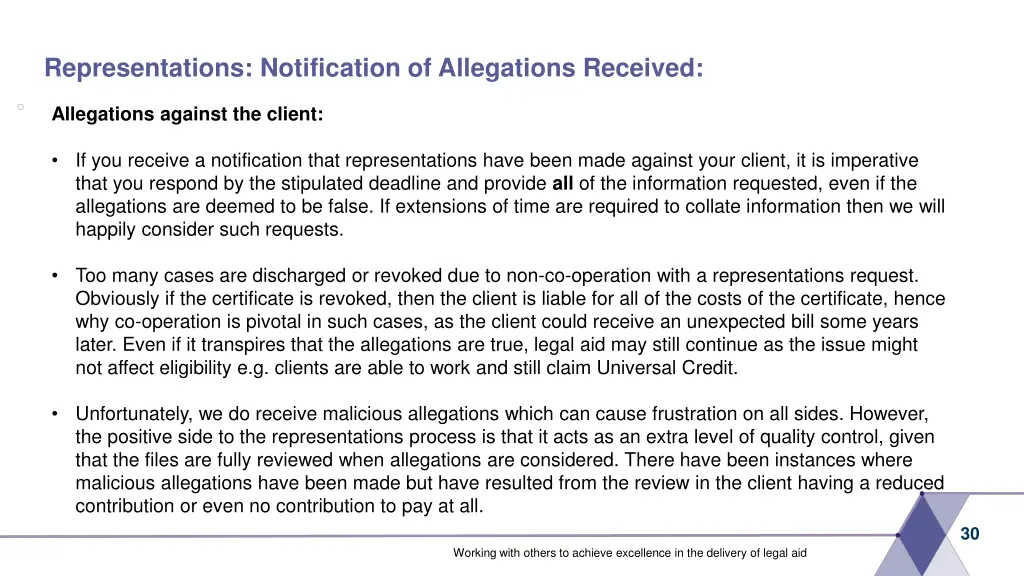 representations notification of allegations