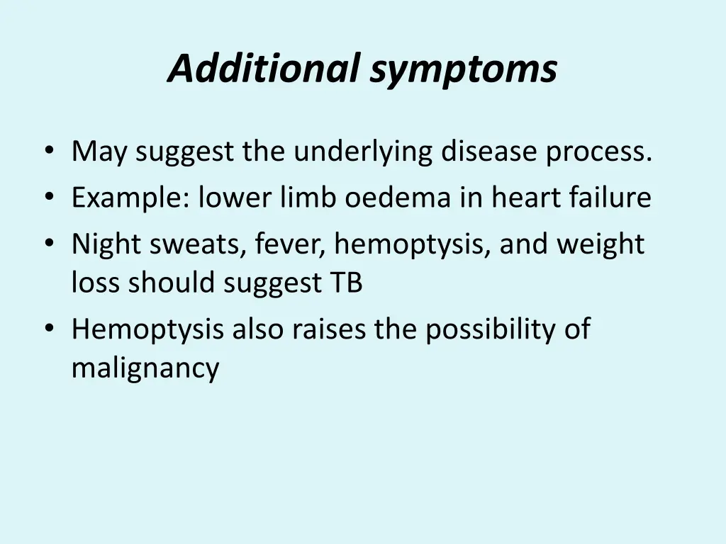 additional symptoms