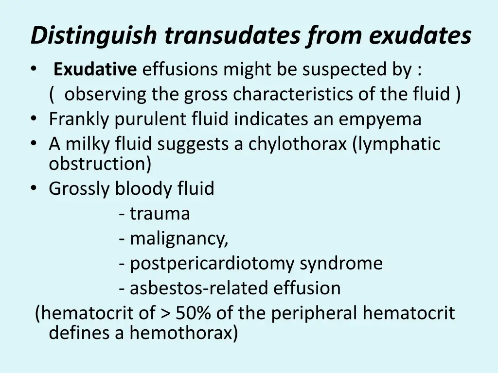 distinguish transudates from exudates exudative