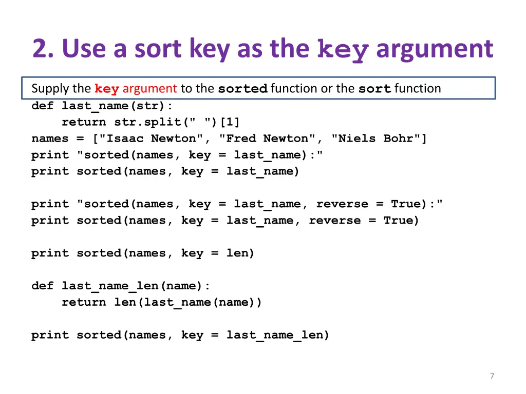2 use a sort key as the key argument
