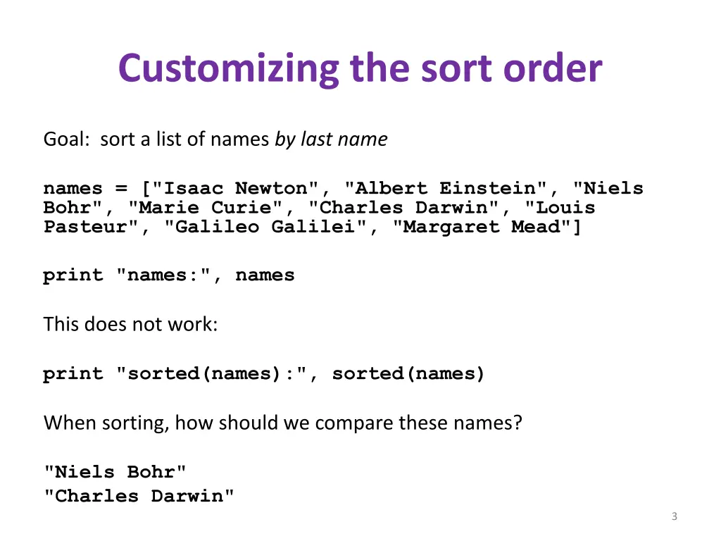 customizing the sort order