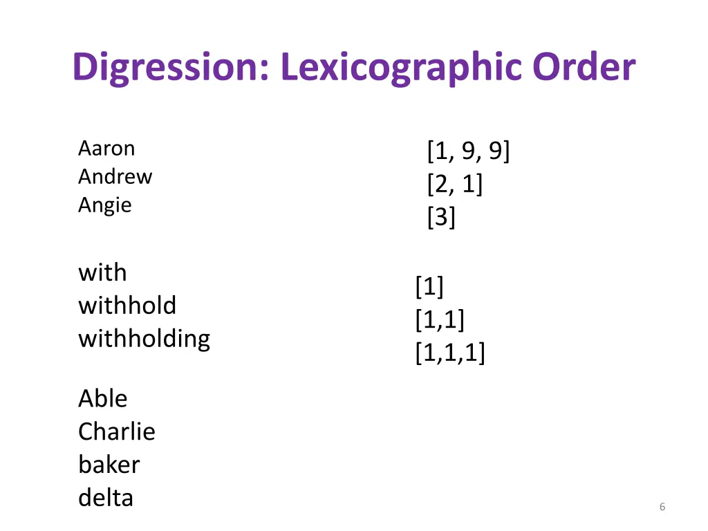 digression lexicographic order