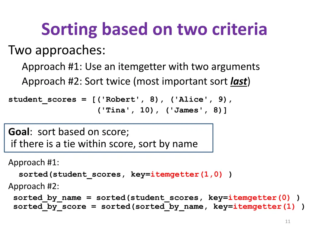 sorting based on two criteria two approaches