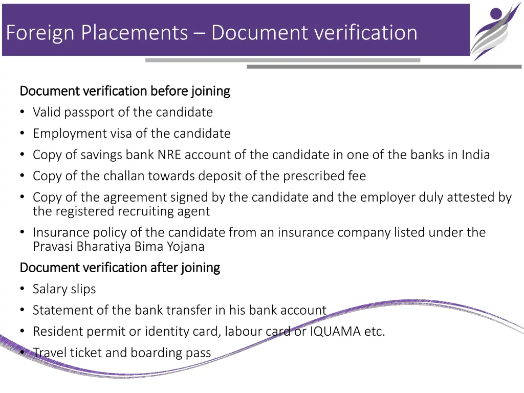 foreign placements document verification
