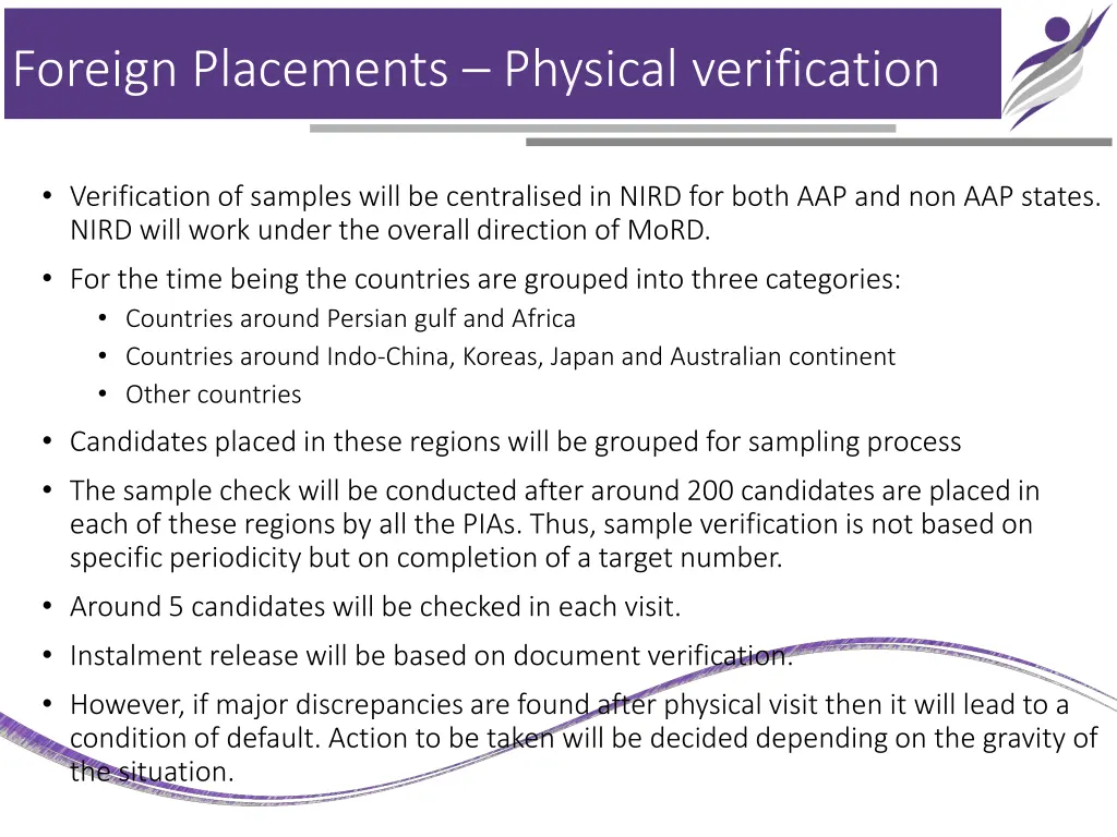 foreign placements physical verification