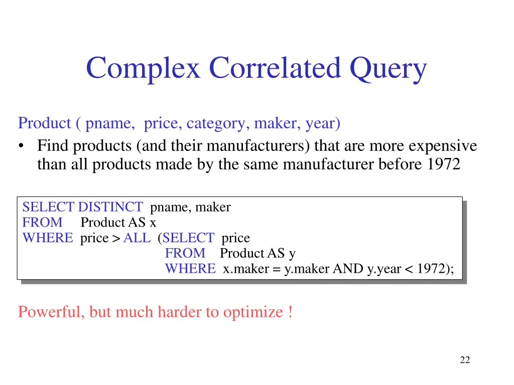 complex correlated query