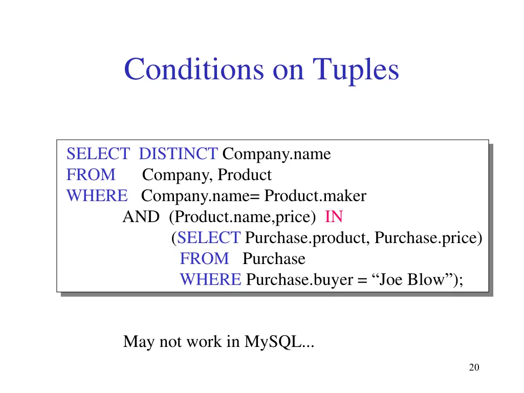 conditions on tuples