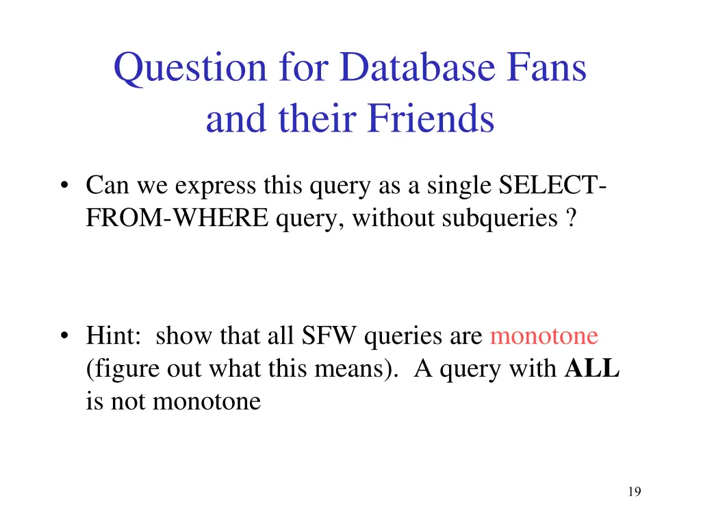 question for database fans and their friends