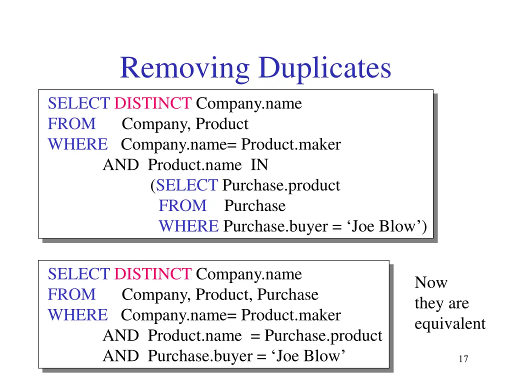 removing duplicates 1