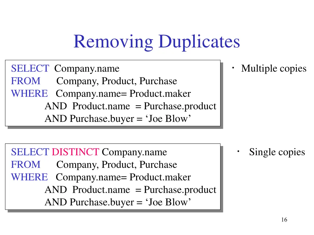 removing duplicates