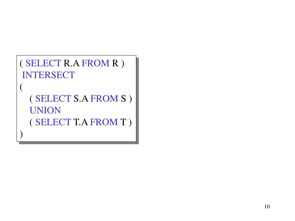select r a from r intersect select s a from