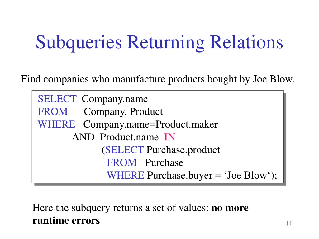 subqueries returning relations