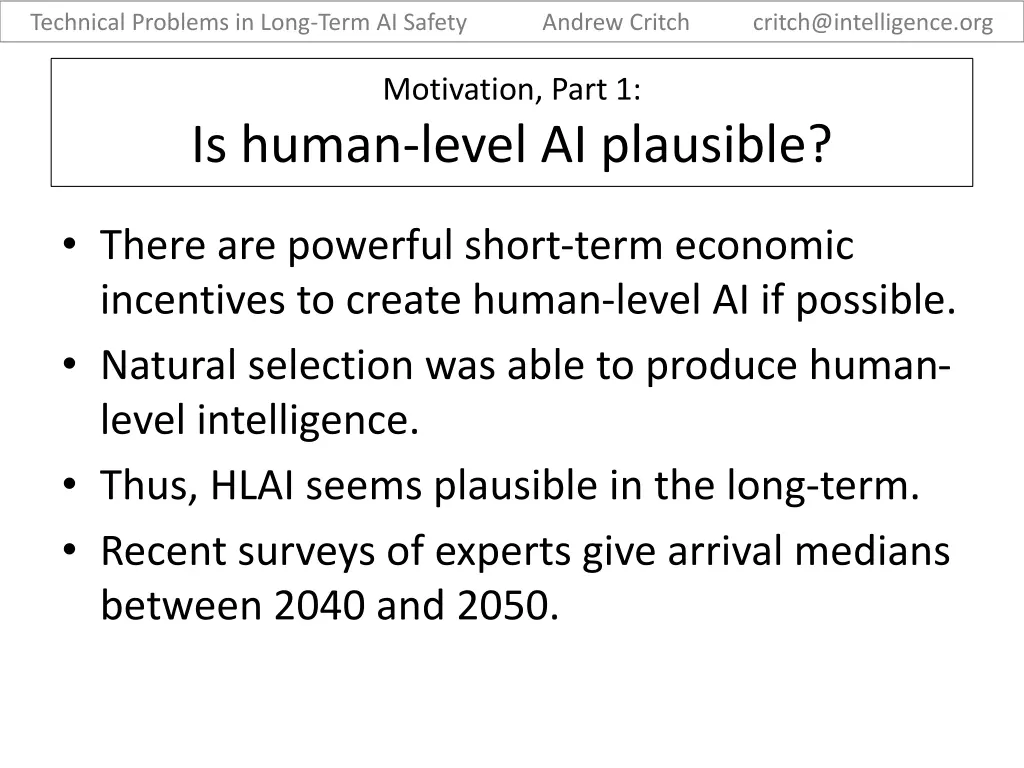technical problems in long term ai safety 1