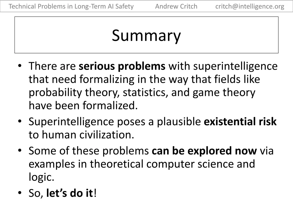 technical problems in long term ai safety 19