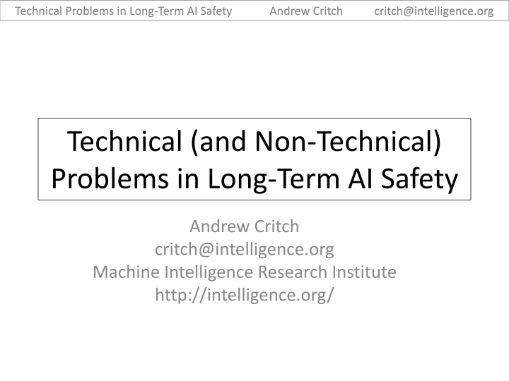 technical problems in long term ai safety