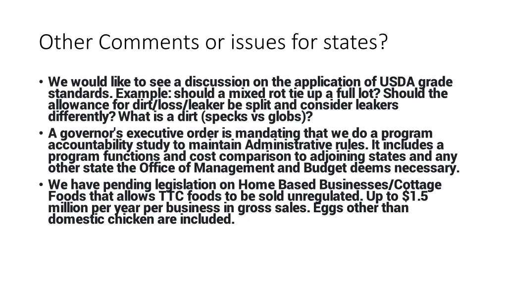 other comments or issues for states 1