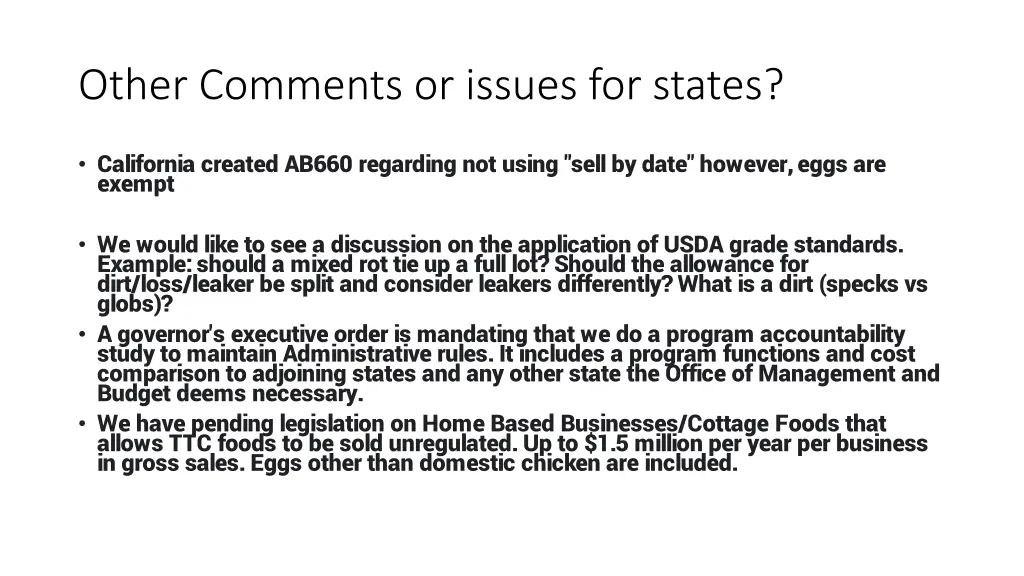 other comments or issues for states