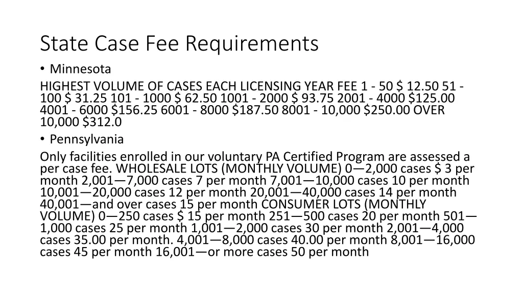 state case fee requirements minnesota highest
