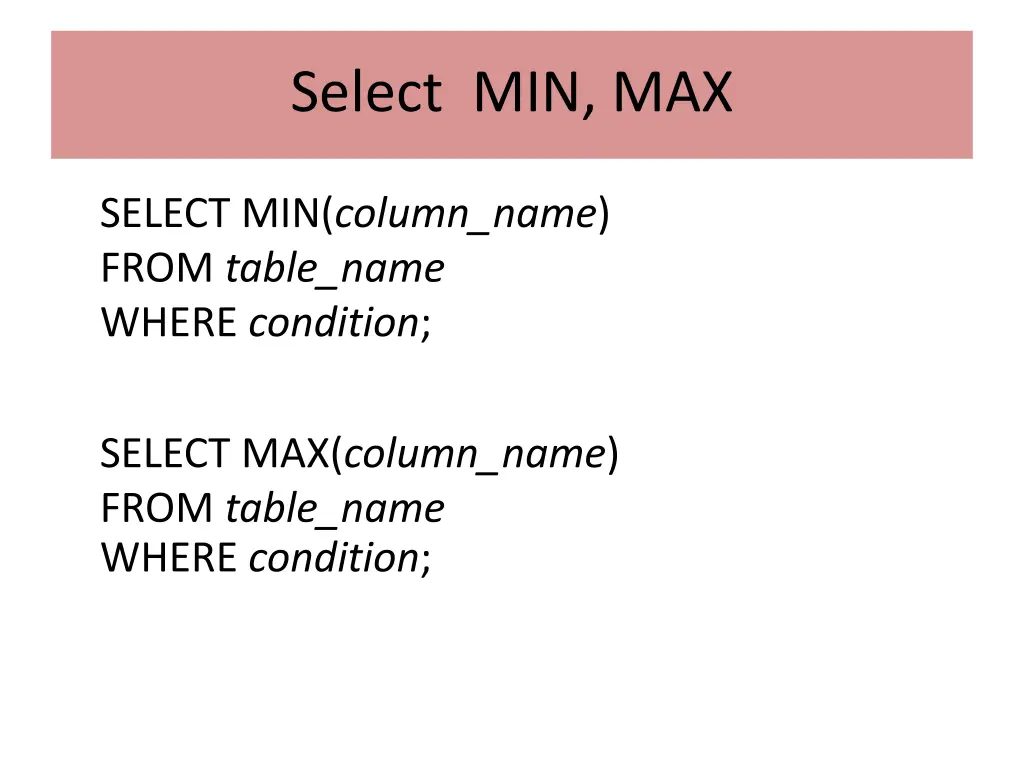 select min max