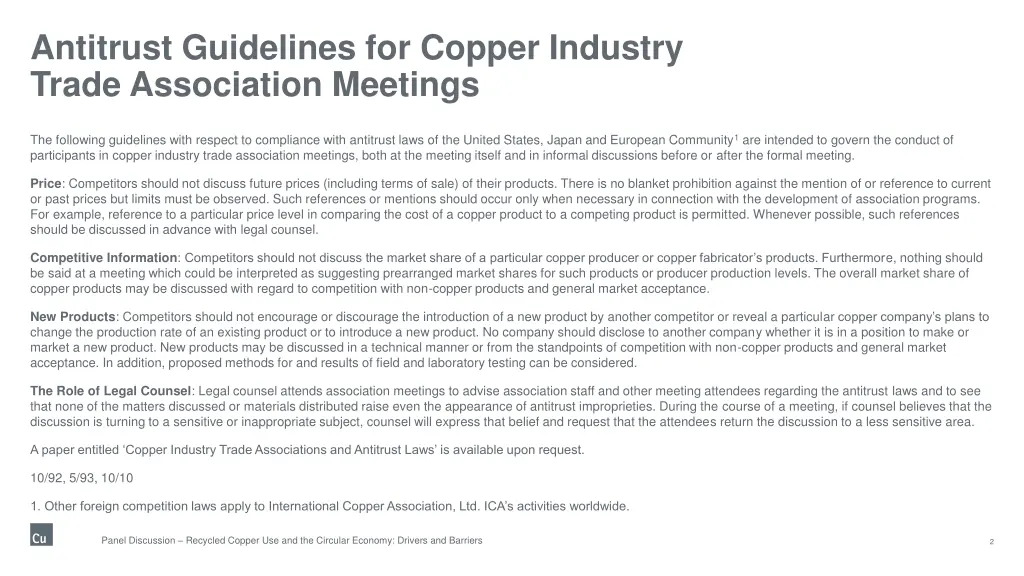 antitrust guidelines for copper industry trade