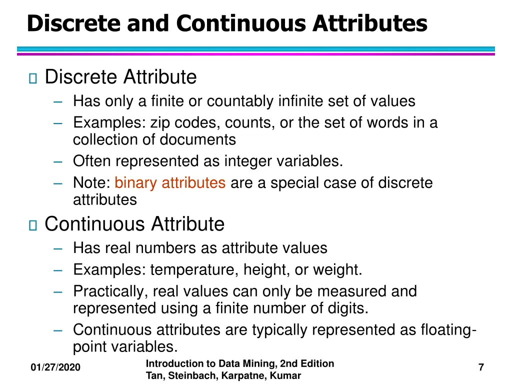 discrete and continuous attributes