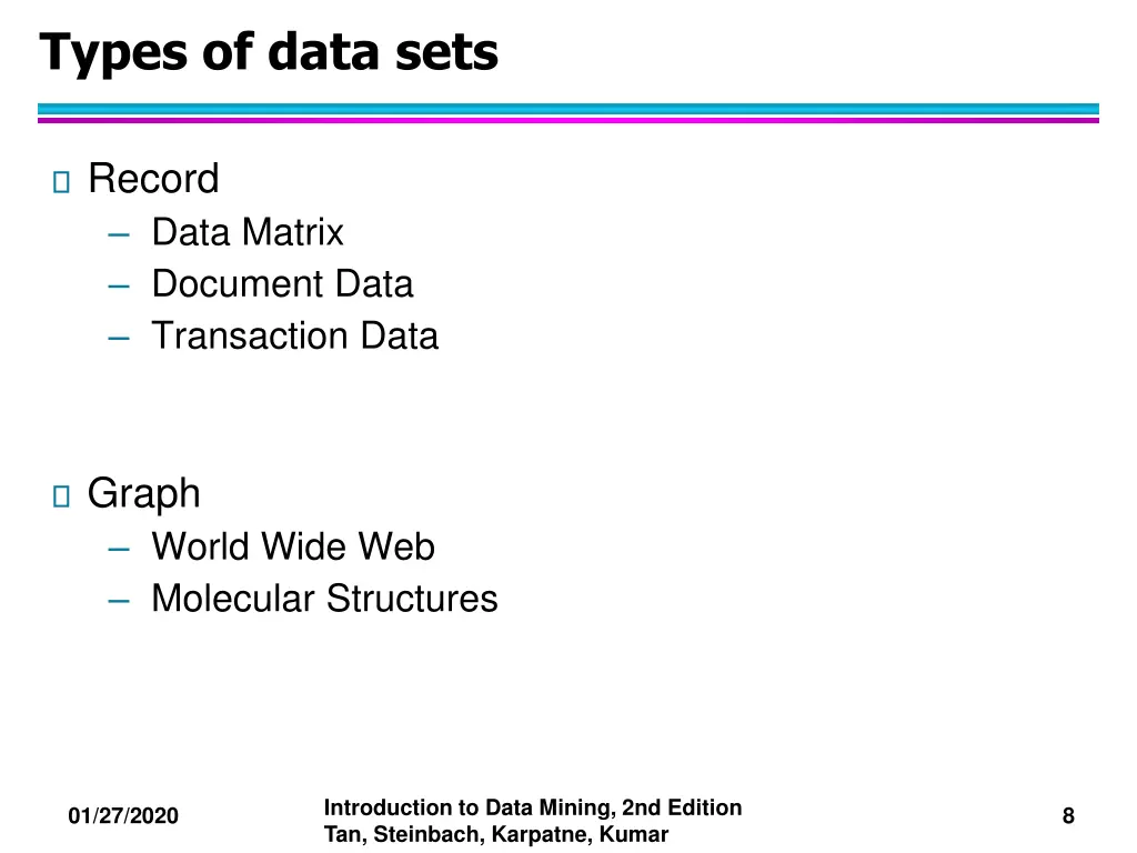 types of data sets