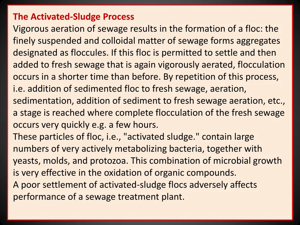the activated sludge process vigorous aeration
