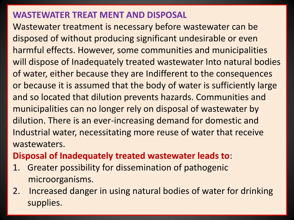 wastewater treat ment and disposal wastewater