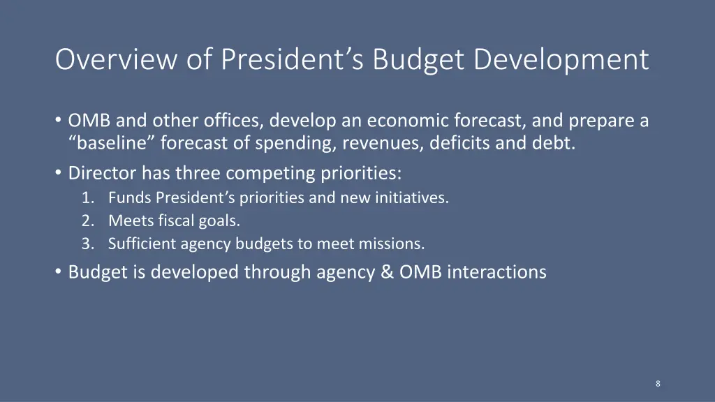 overview of president s budget development