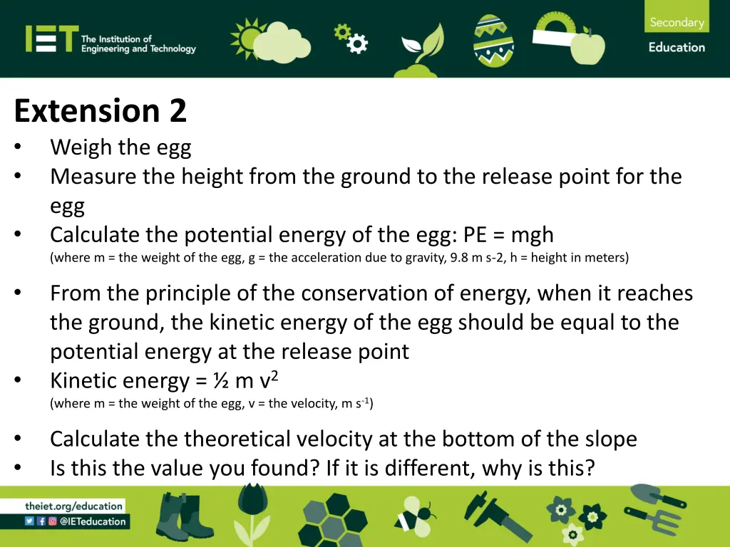 extension 2 weigh the egg measure the height from