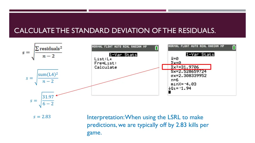 calculate the standard deviation of the residuals