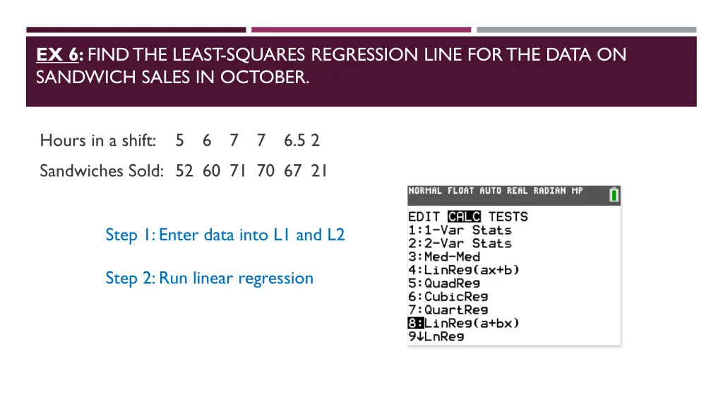 ex 6 find the least squares regression line